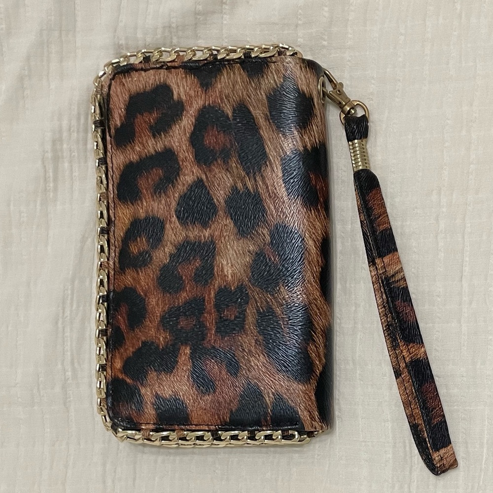 Leopard And Gold Chain Wristlet